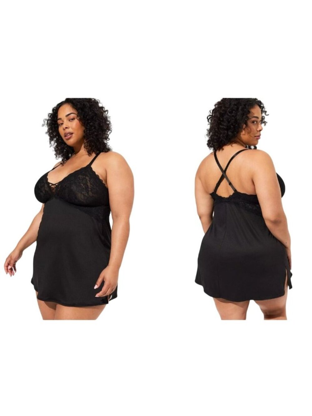 Torrid Microfiber & Lace Deep V Slip Dress Black Plus Size 4X Adjustable Straps